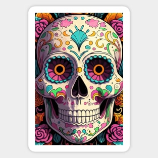 Dia De Los Muertos, Retro Sugar Skull Design Sticker